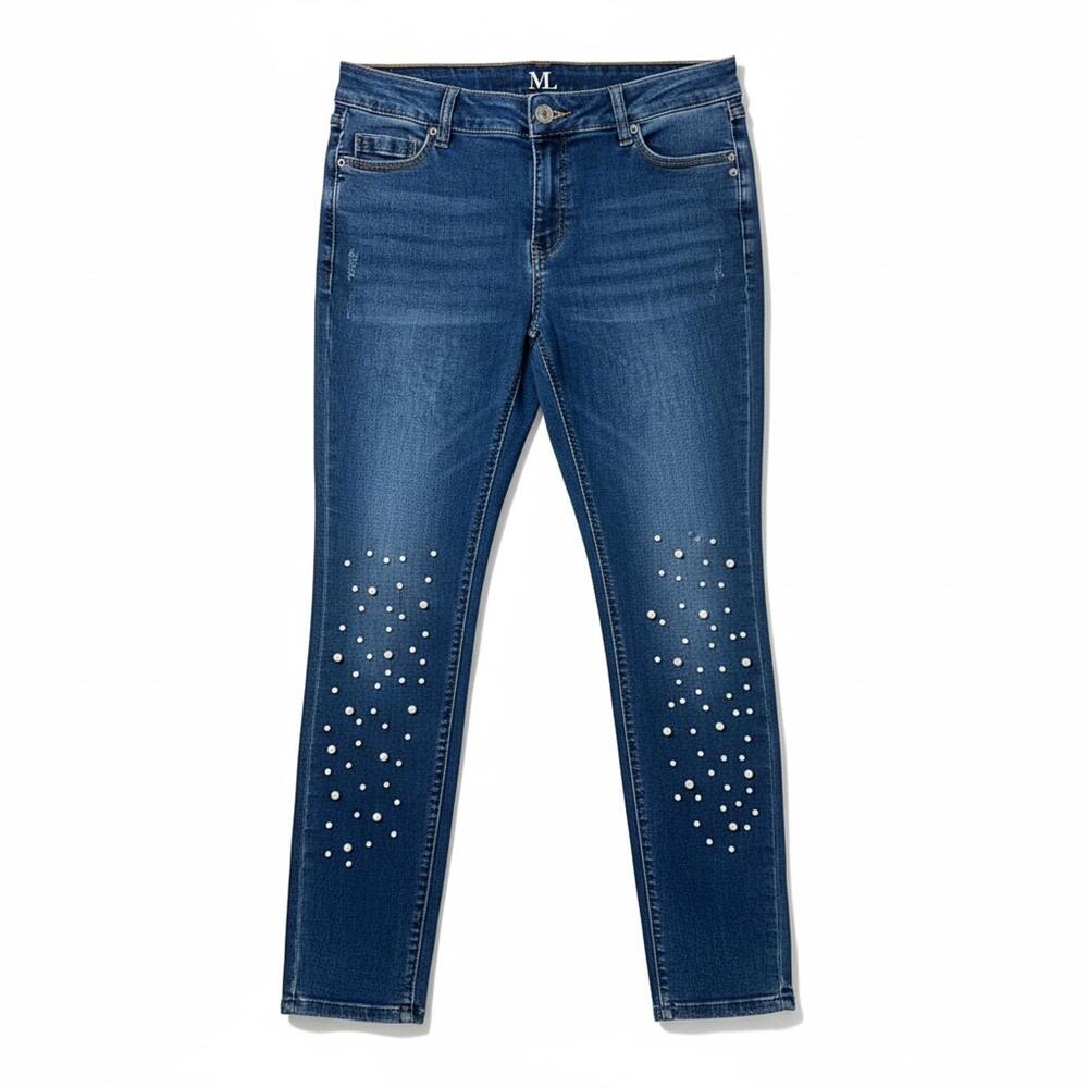 Y2K Pearl Embellished Skinny Jeans Women’s Size 4 Glam Denim Mid Rise